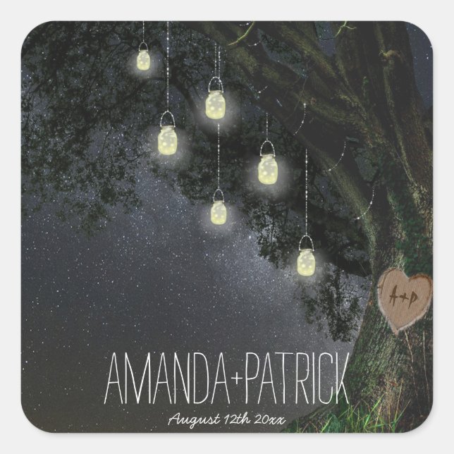 Firefly Mason Jar Oak Tree Wedding Favours Seals (Front)