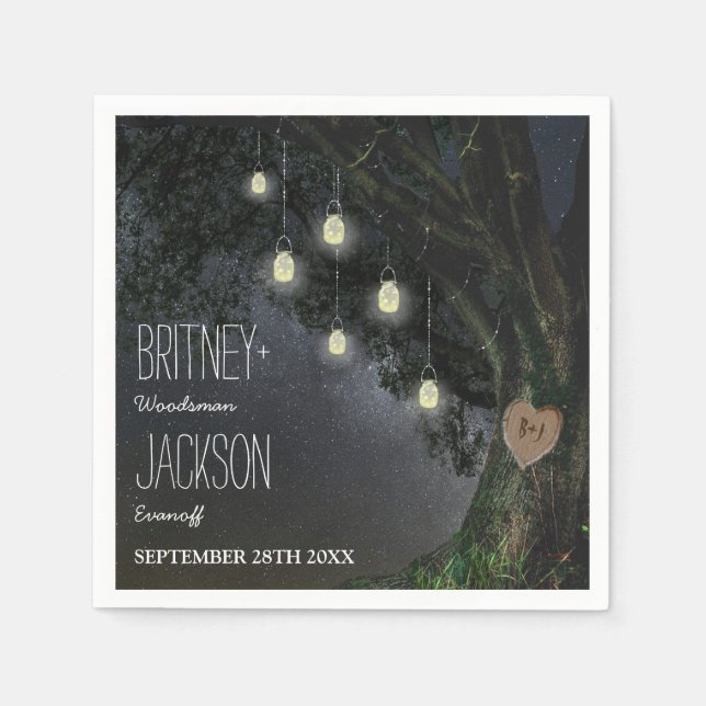 Firefly Mason Jar Oak Tree Wedding Napkins (Front)