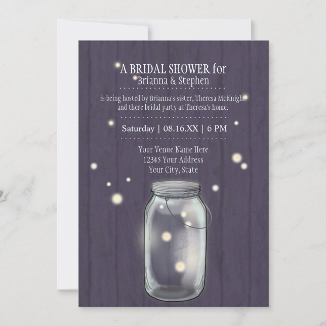 Firefly Mason Jar Rustic Country Couples Shower Invitation (Front)