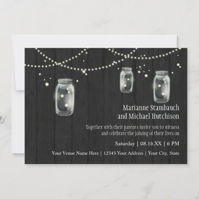Firefly Mason Jar Rustic Country Night Weddings Invitation (Front)