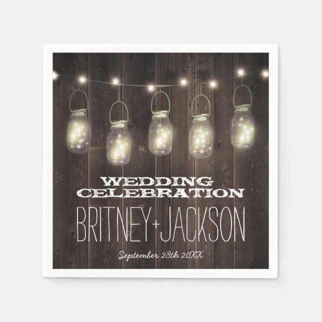 Firefly Rustic Barn Wood Mason Jar Wedding Napkins (Front)