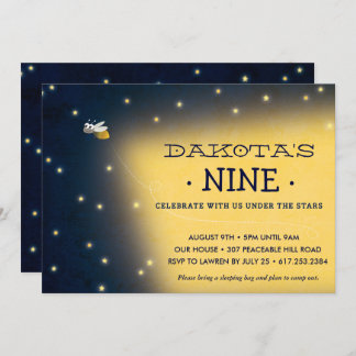 Firefly Sleepover Birthday Invitation, Card