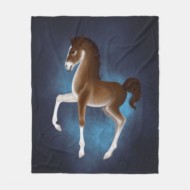 Firefly Stroll: Luminescent Wanderer in Blue Fleece Blanket (Front)