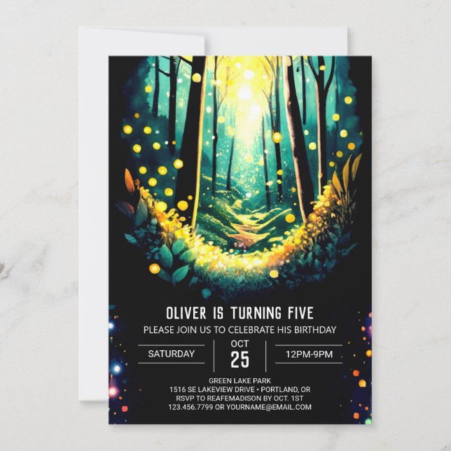 Firefly Trails Woodland Birthday Invitation (Front)