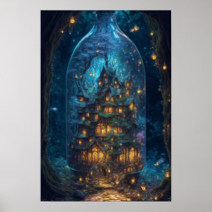 Firefly Village   Fantasy Digital Art  Poster