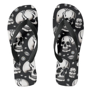 firehai blac and white skull print thongs