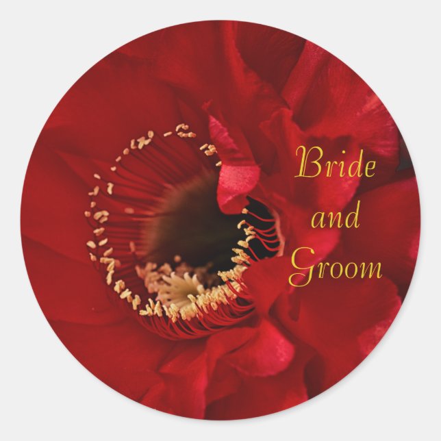 Firelight Cactus flower Bride and Groom Classic Round Sticker (Front)