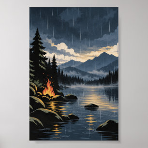 Firelight & Rain   Modern Nature Poster