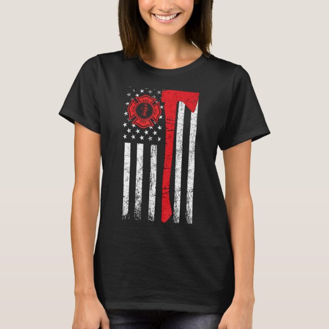 Fireman American Flag Graphics Firefighter T-Shirt (Front)