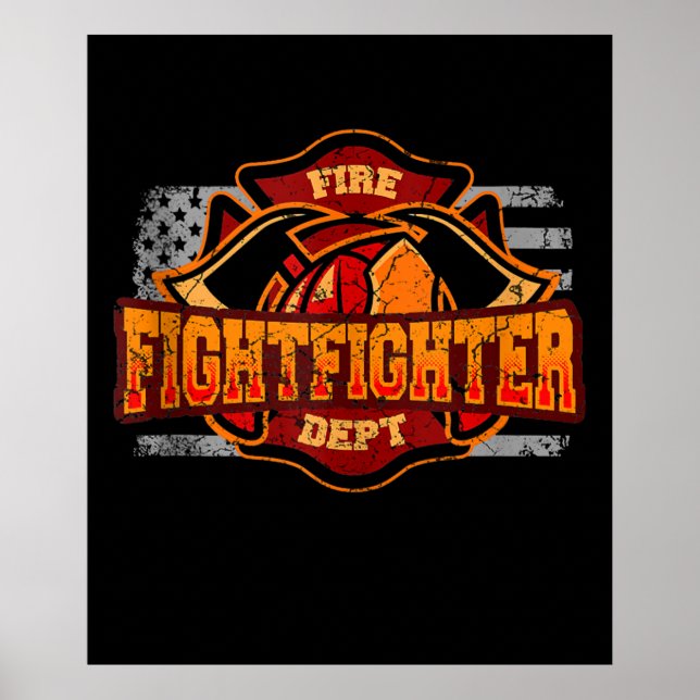 Fireman American Flag Red Line US Firefighter Gift Poster (Front)