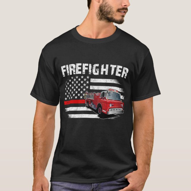 Fireman American Flag Red Line US Firefighter Patr T-Shirt (Front)