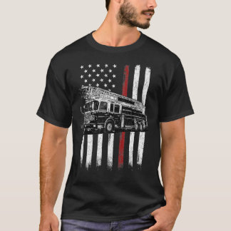 Fireman American Flag Thin Red Line Fire Truck Fir T-Shirt
