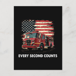 Fireman American Flag Thin Red Line Firefighter Holiday Postcard