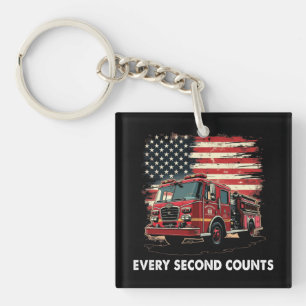 Fireman American Flag Thin Red Line Firefighter Key Ring