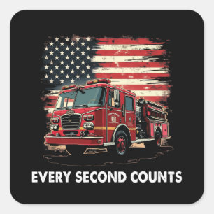 Fireman American Flag Thin Red Line Firefighter Square Sticker