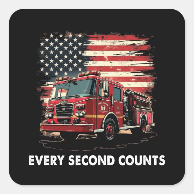 Fireman American Flag Thin Red Line Firefighter Square Sticker (Front)