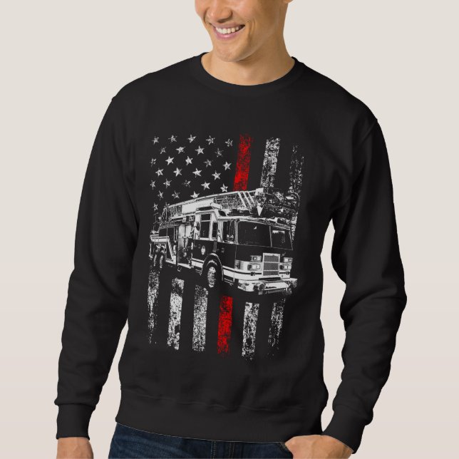 Fireman American Flag Thin Red Line Firefighter Sweatshirt (Front)