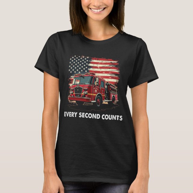 Fireman American Flag Thin Red Line Firefighter T-Shirt (Front)