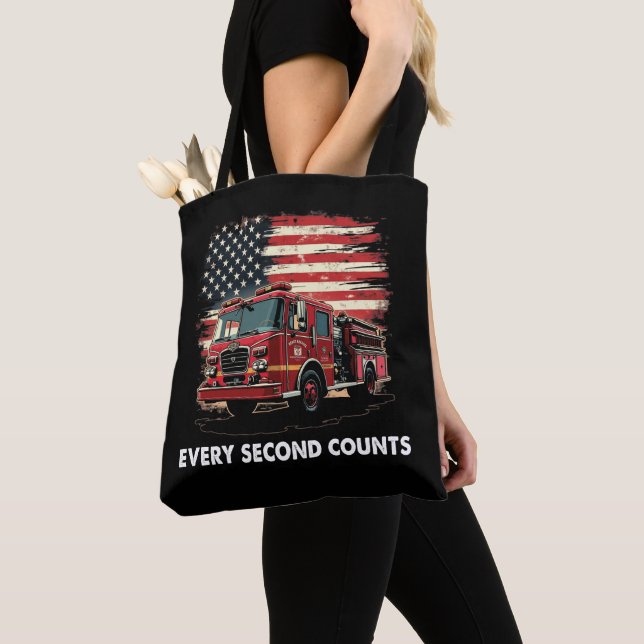 Fireman American Flag Thin Red Line Firefighter Tote Bag (Close Up)