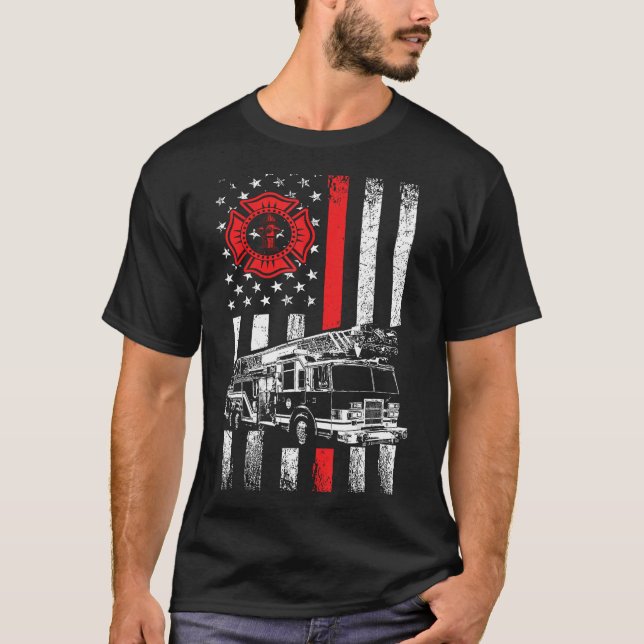 Fireman American Flag Thin Red Line Graphics Firef T-Shirt (Front)