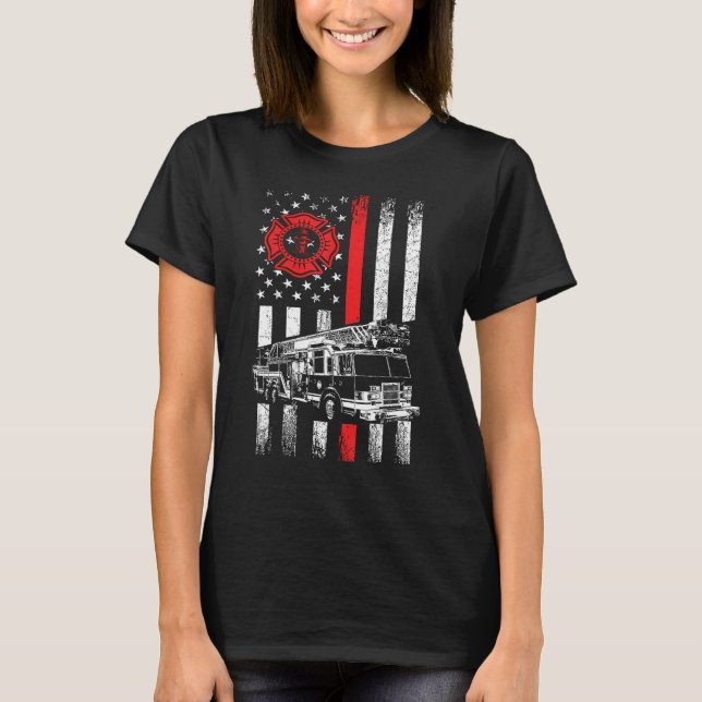 Fireman American Flag Thin Red Line Graphics Firef T-Shirt (Front)