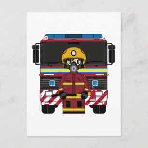 Fireman and Fire Engine Postcard
