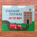 Fireman and Fire Truck with First Name Little Boy Jigsaw Puzzle<br><div class="desc">Give your little firefighter his very own custom jigsaw puzzle! Jigsaw puzzle adds a cute touch to the bedroom or nursery of your little boy and features a fire truck racing to a burning building. Custom text says Fireman followed by your child's first name. This jigsaw puzzle will be treasured...</div>