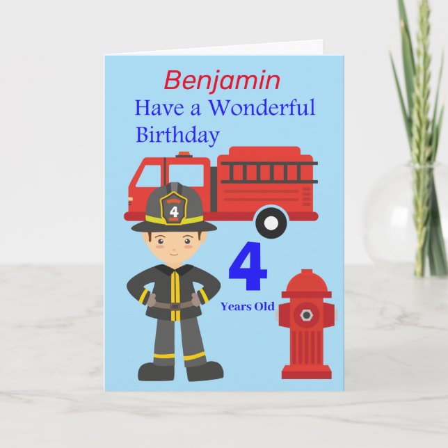 Fireman and Truck aged birthday Card (Front)