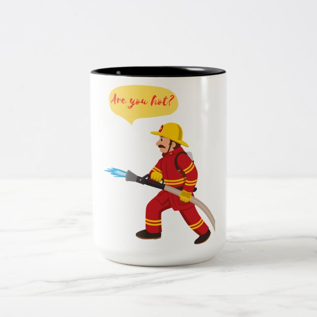 fireman, are you hot? Two-Tone coffee mug (Center)