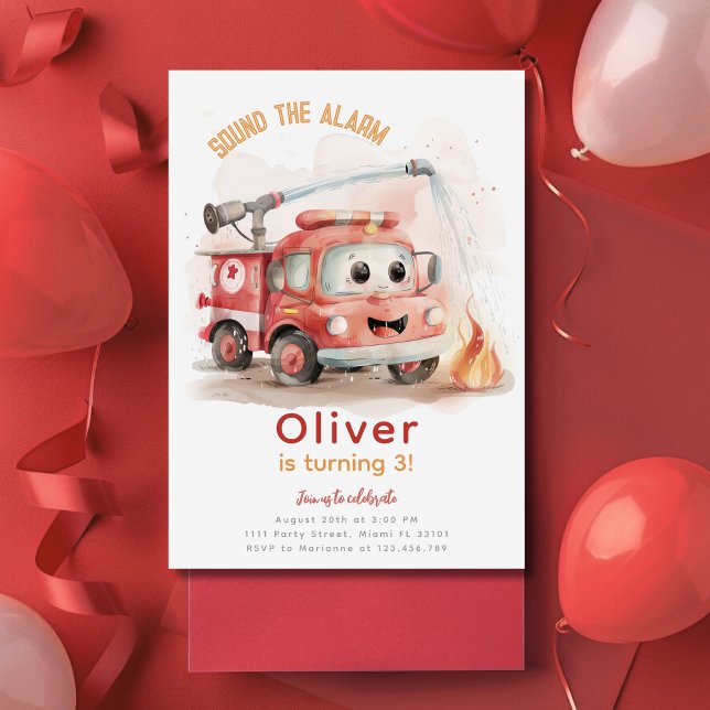 Fireman Birthday Firetruck Birthday Party Invitation (Creator Uploaded)