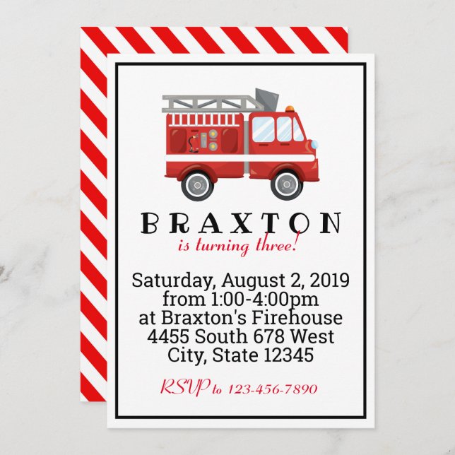 Fireman Birthday Invitation (Front/Back)