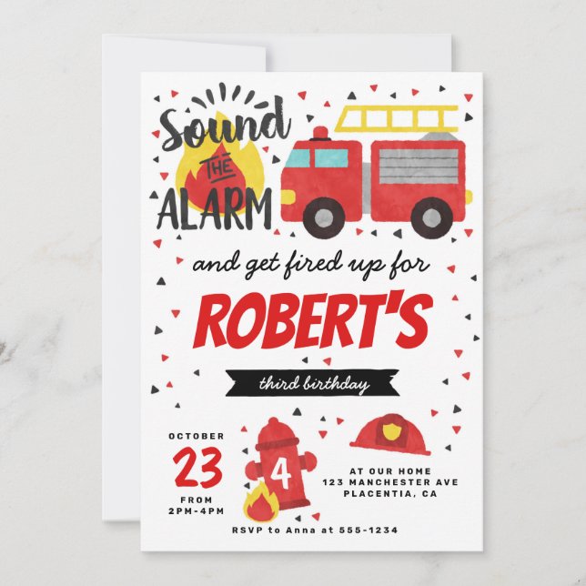 Fireman birthday Party Invitation (Front)