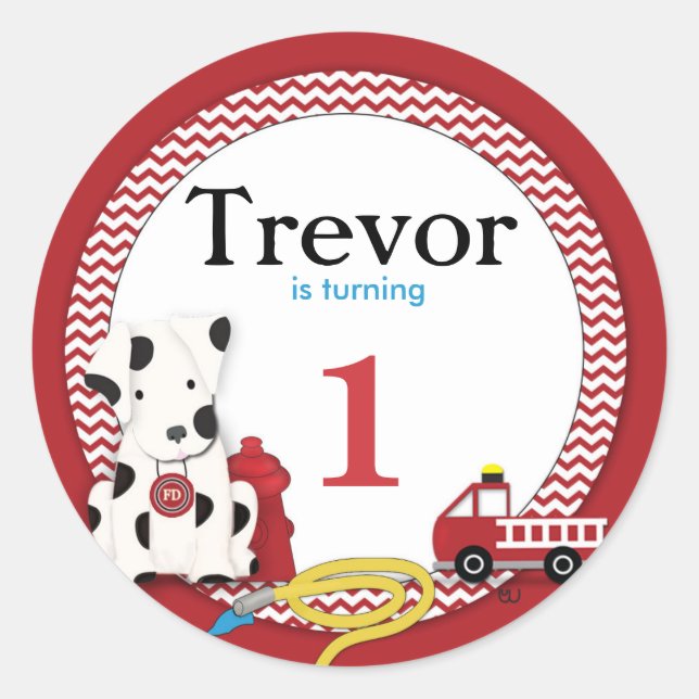 Fireman Birthday Party Sticker (Front)