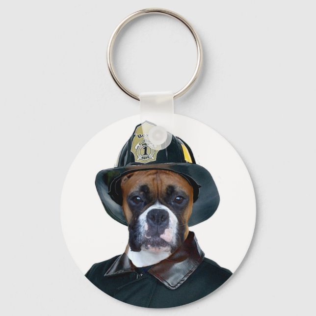 Fireman boxer dog keychain (Front)
