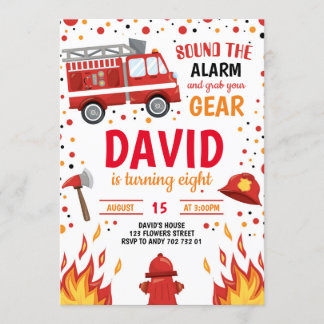Fireman Boy Birthday Firefighter Invitation