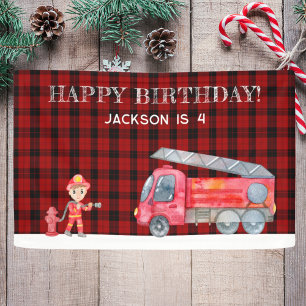 Fireman Christmas Firetruck Boys birthday Party Banner