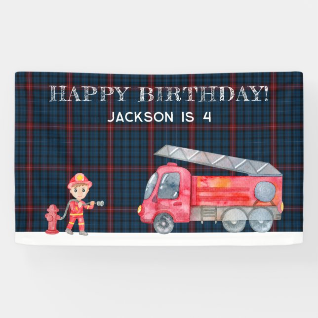 Fireman Christmas Firetruck Boys birthday Party Banner (Horizontal)