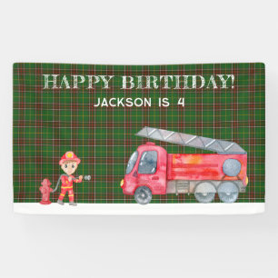 Fireman Christmas Firetruck Boys birthday Party Banner