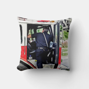 Fireman Climbing into Fire Truck Cushion