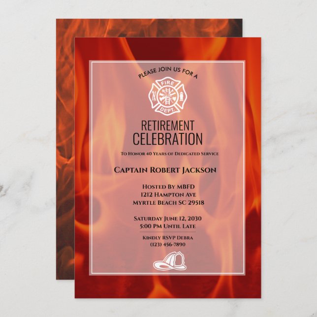 Fireman Fire Badge Firefighter Retirement Party   Invitation (Front/Back)