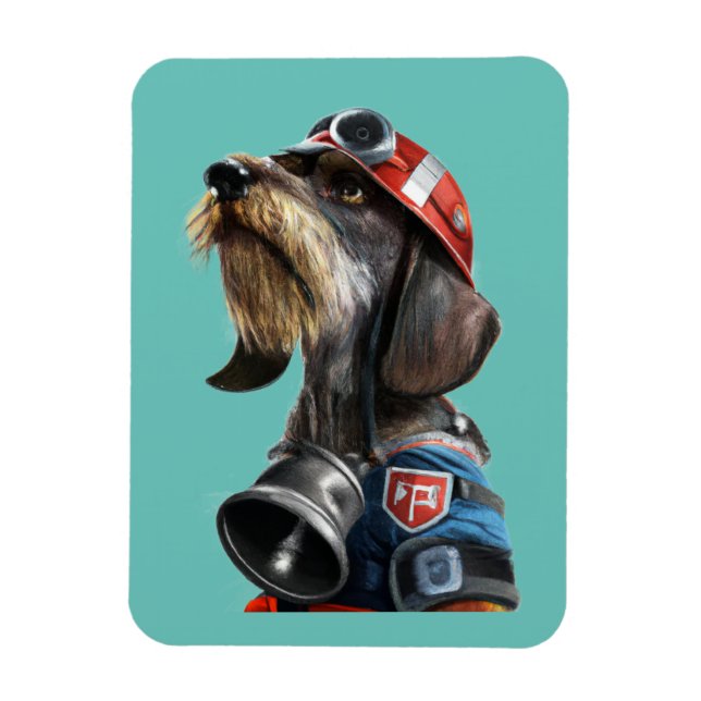 Fireman Fire Chief Wire-hair Dachshund Magnet (Vertical)