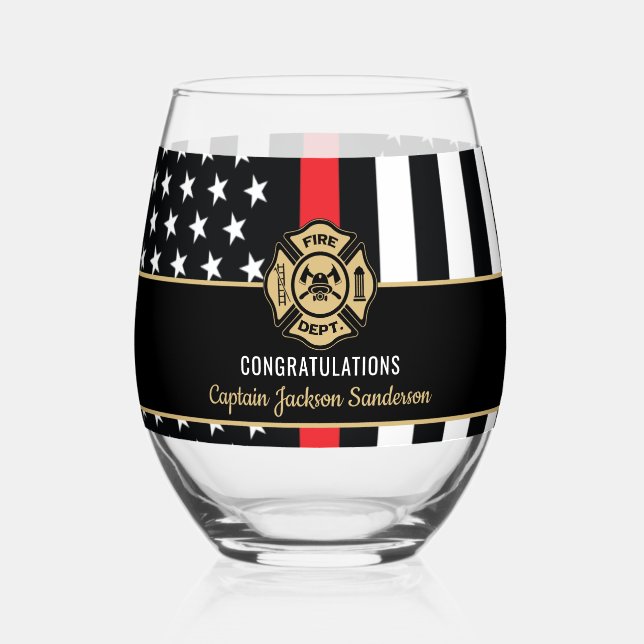 Fireman Fire Department Firefighter Retirement Stemless Wine Glass (Front)