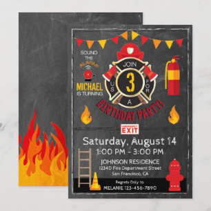 Fireman Fire Department Gear and Badge Birthday Invitation