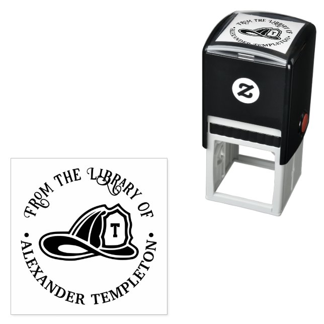 Fireman Fire Fighter Hat Helmet Library Book Name  Self-inking Stamp (In Situ)