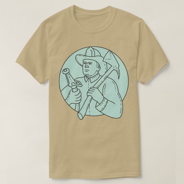 Fireman Firefighter Ax Hose Circle Mono Line T-Shirt (Design Front)