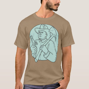 Fireman Firefighter Axe Hose Circle Mono Line T-Shirt