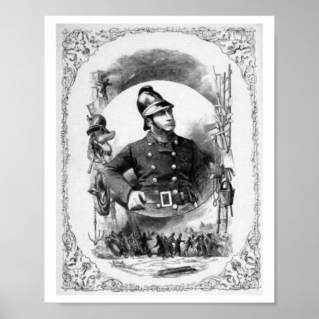 "Fireman/Firefighter" Vintage Illustration. Poster (Front)