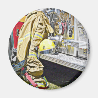 Fireman Firefighting Suit and Truck Magnet