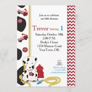 Fireman First Birthday Invitation