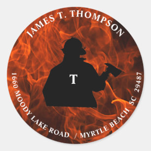 Fireman Flame Background Return Address   Classic Round Sticker